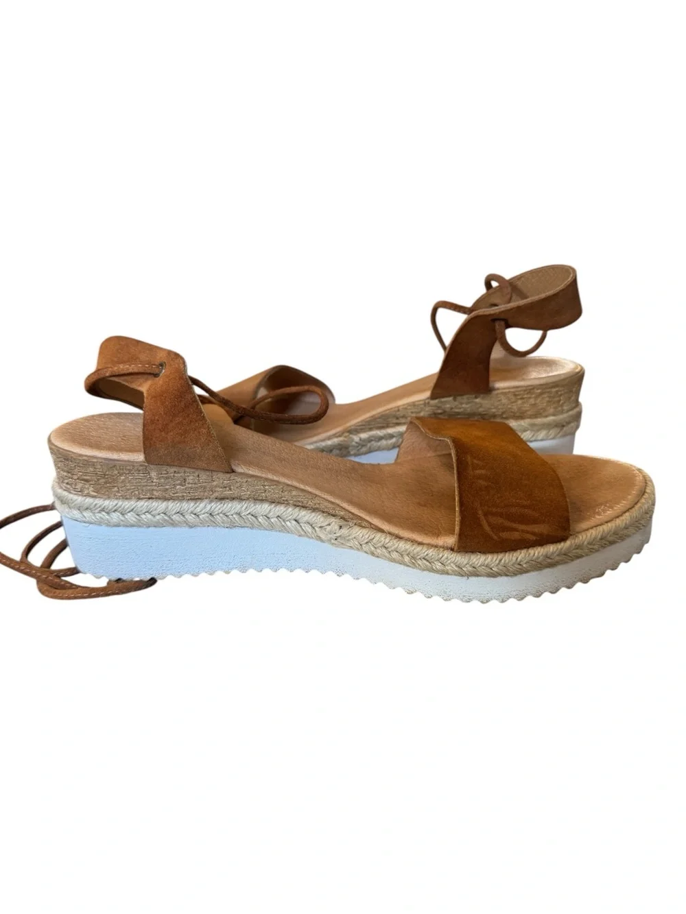 Sundance Tan Suede Lace Up Espadrille Flatform Sandals, EU 37 (6.5-7)